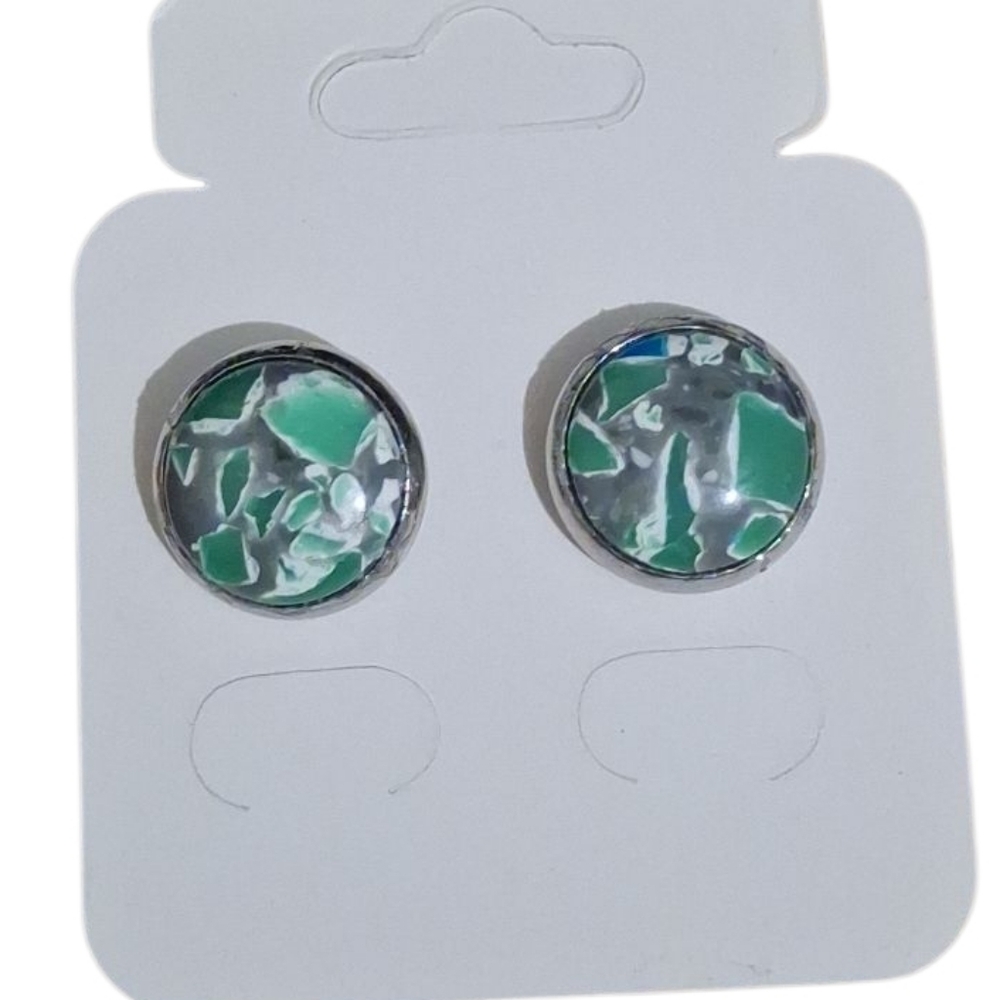 Elegant Silver and Green Mosaic Earrings